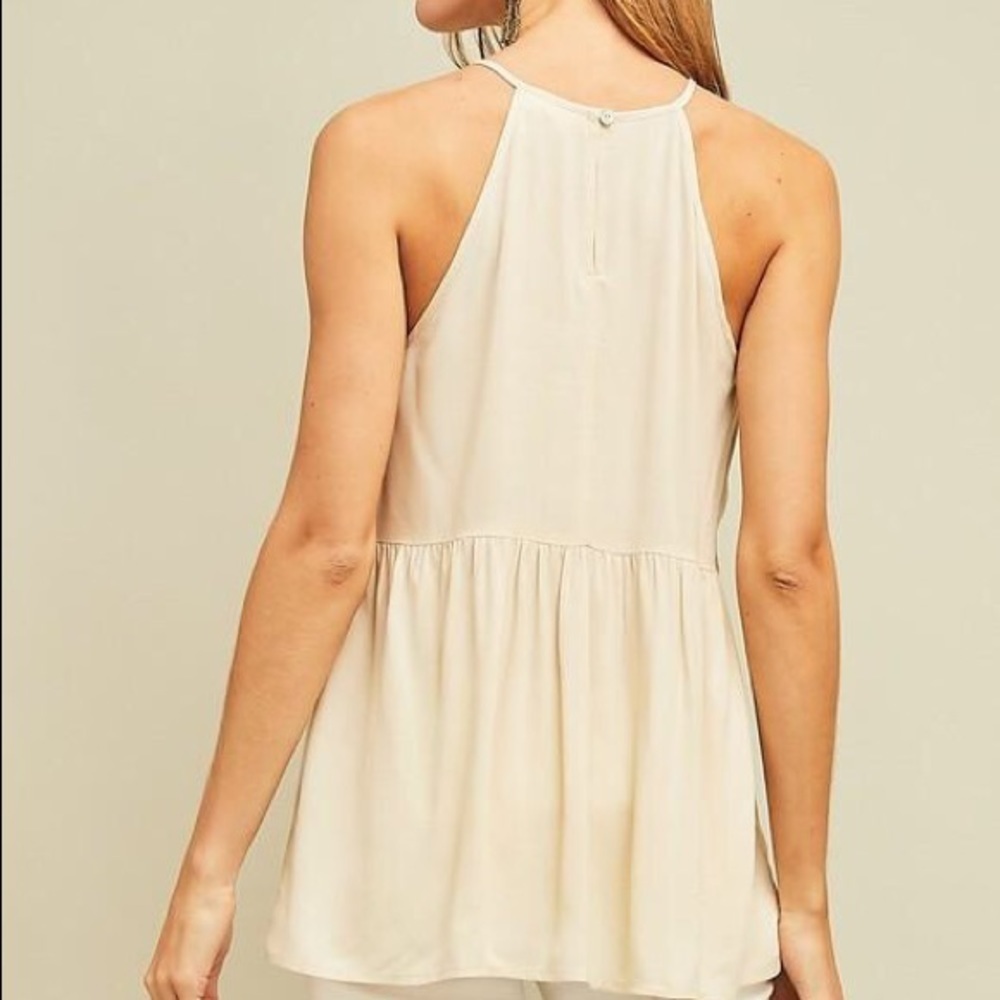 Natural High Neck Top With Crochet Details - Picture 3 of 5